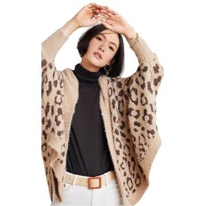 Anthropologie Louise Leopard Wrap Fuzzy Cozy Comfy Cardigan Sweater OS